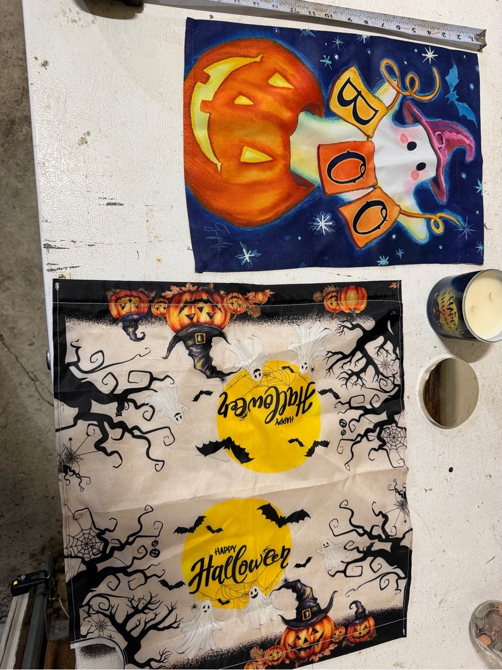Halloween Decorative Garden Flag. Magnetic mailbox cover and candle